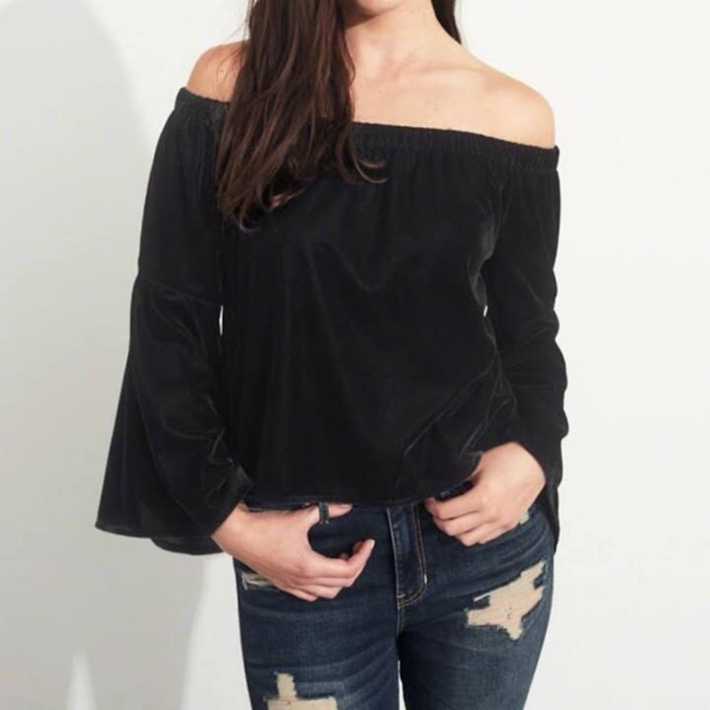 Black Velvet Off the Shoulder Top Bell Sleeve